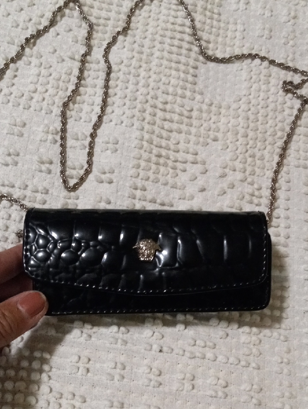 Black Quilted Crossbody Clutch with Gold Chain